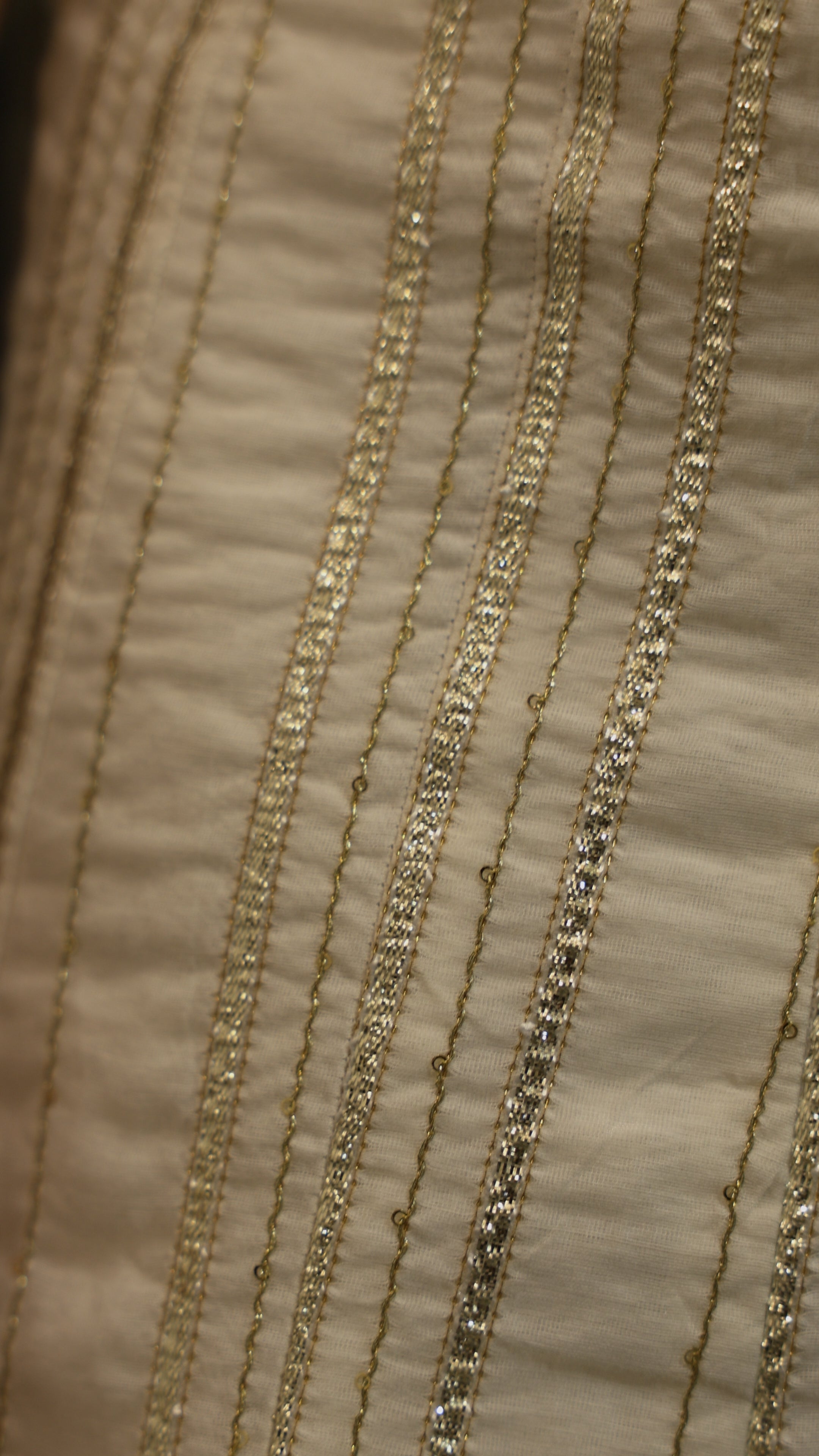 Off White Golden Striped Anarkali with Criss Cross Sleeves